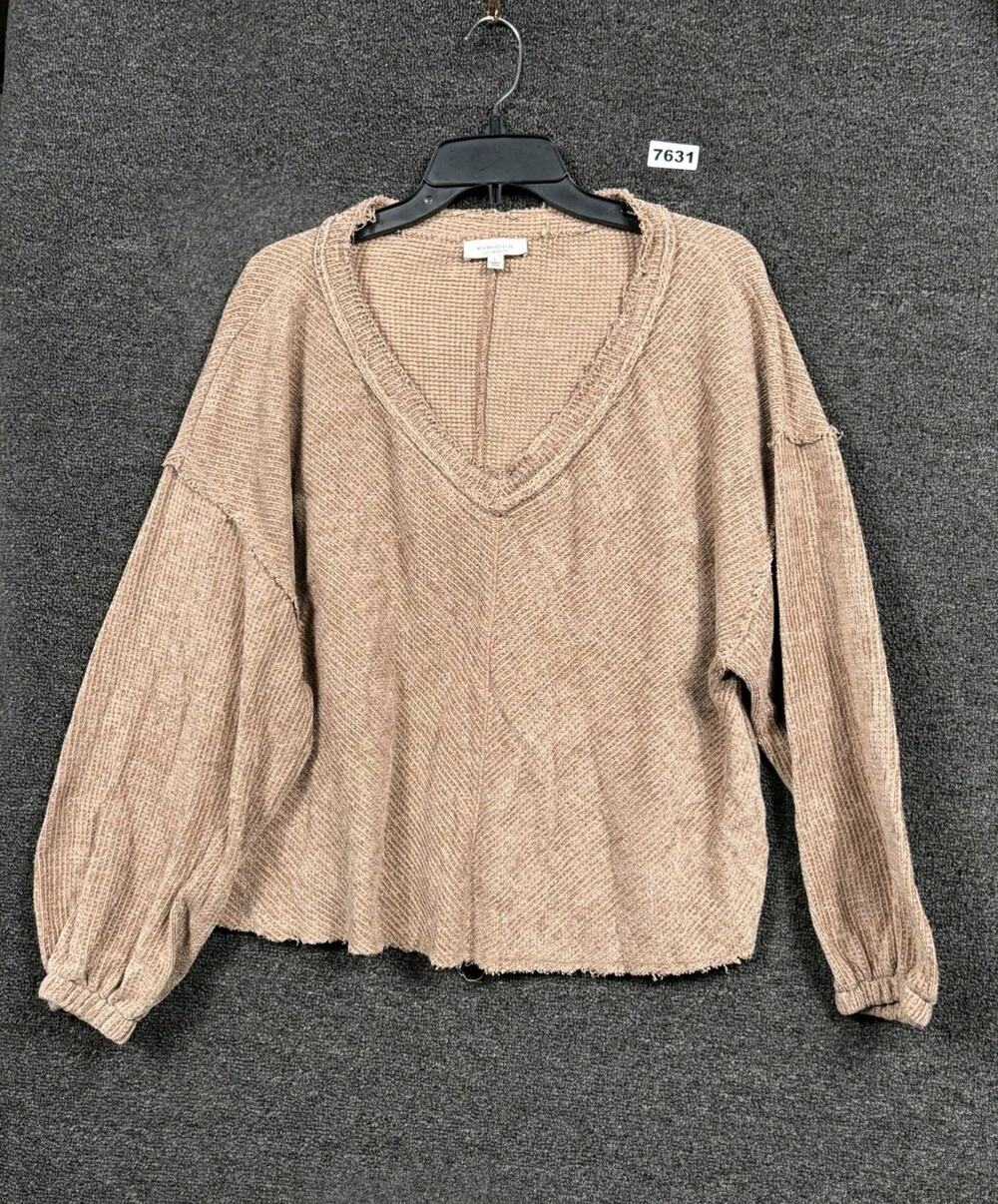 Kirious Los Angeles Waffle Knit Sweater Womens Size L Tan V-Neck
